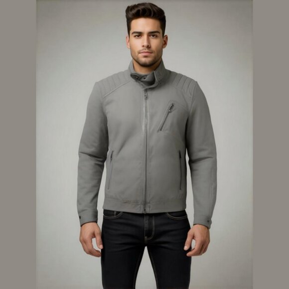 Guess NWT Mens Grey Quilted motorcycle drew suedes Jacket size XS - Picture 1 of 12